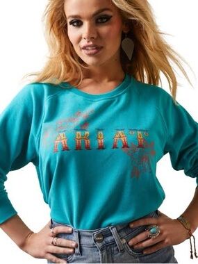 Ariat Teal Floral Logo Crewneck Sweater